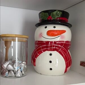 Festive Snowman Cookie Jar - Red and White
